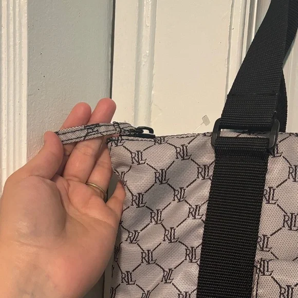 Ralph Lauren Gray Monogram Tote with Black Web Straps - Picture 6 of 13